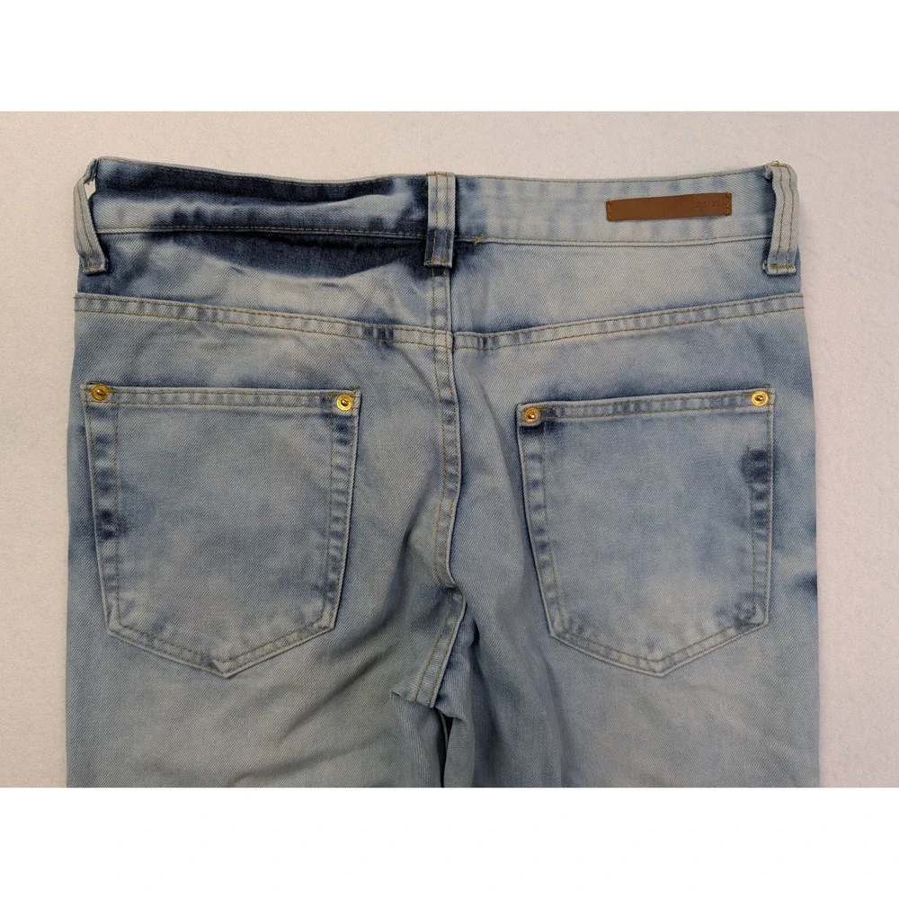 Finest Threads NY Mens Biker Jeans 34 x 32 Studded Zipper Distressed Blue